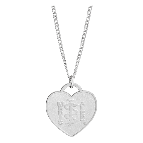 Classic Heart Charm Medical ID Necklace Sterling Silver